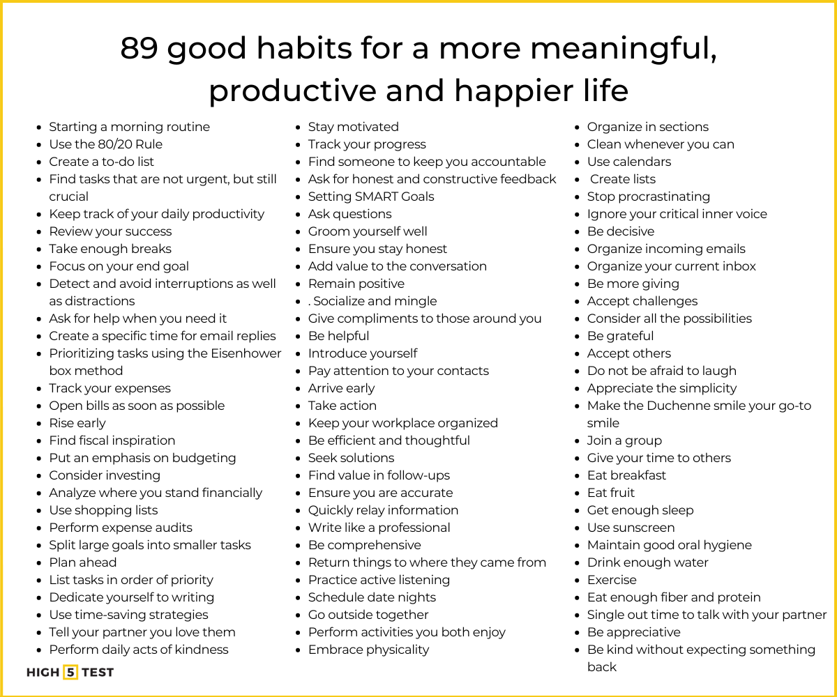89 good habits for a more meaningful, productive and happier life