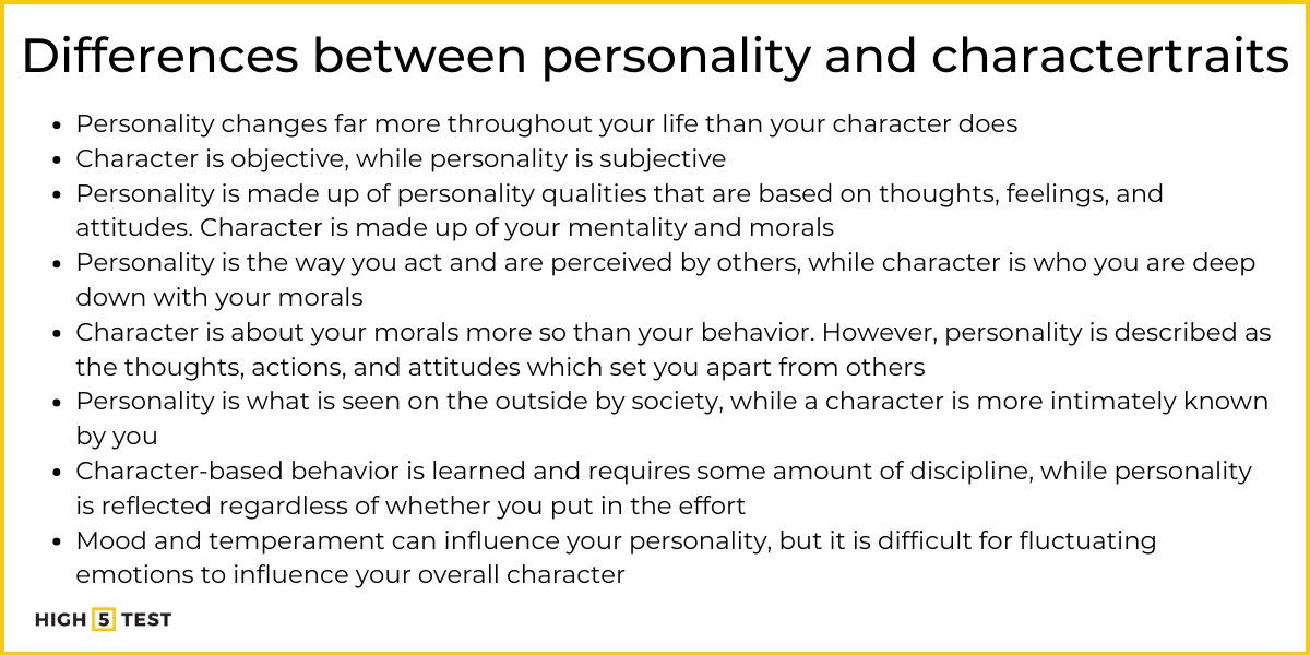 a few of the key differences between personality and character